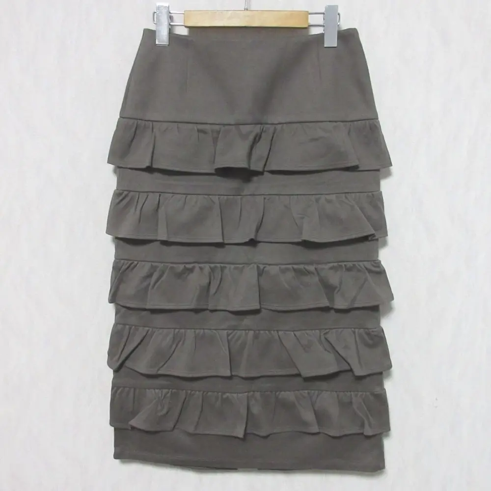 22SS BORDERS at BALCONY ボーダーズアットバルコニー SMOOTH FRILL SKIRT ティアード スカート 38 チャコールグレー