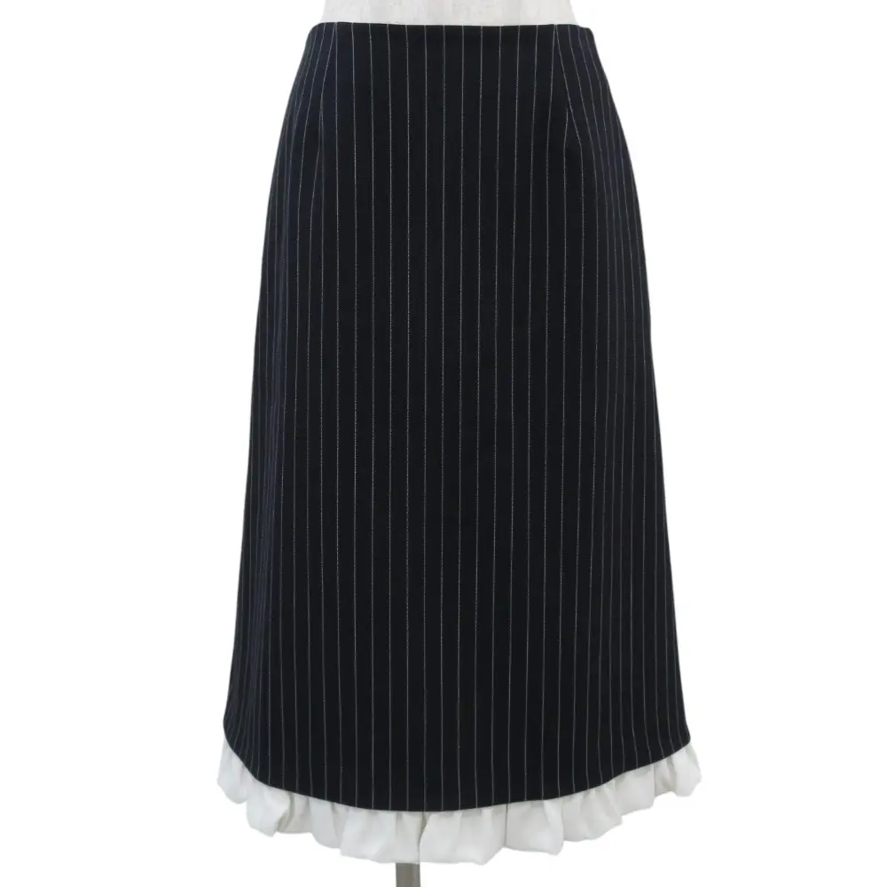 23SS BORDERS at BALCONY ボーダーズアットバルコニー PIN STRIPE MIDI SKIRT フリルスカート 36 ネイビー ホワイト