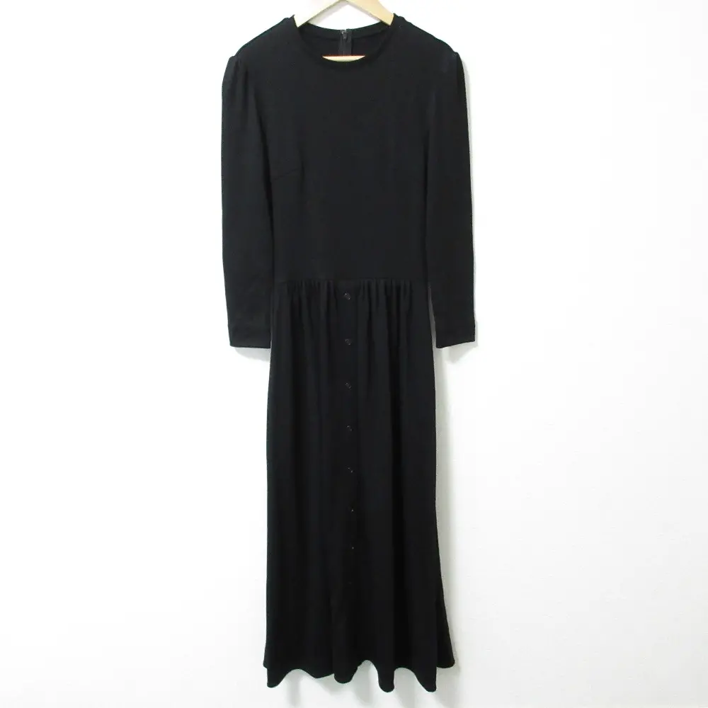 21AW ボーダーズアットバルコニー WEEKEND MAXI DRESS 袖ボーダー ウール 長袖 フレア マキシワンピース 36 ブラック