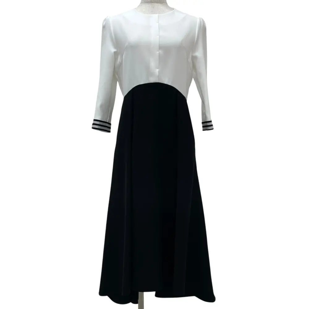 BORDERS at BALCONY ボーダーズアットバルコニー 七分袖 バイカラーワンピース 38 ブラック ホワイト