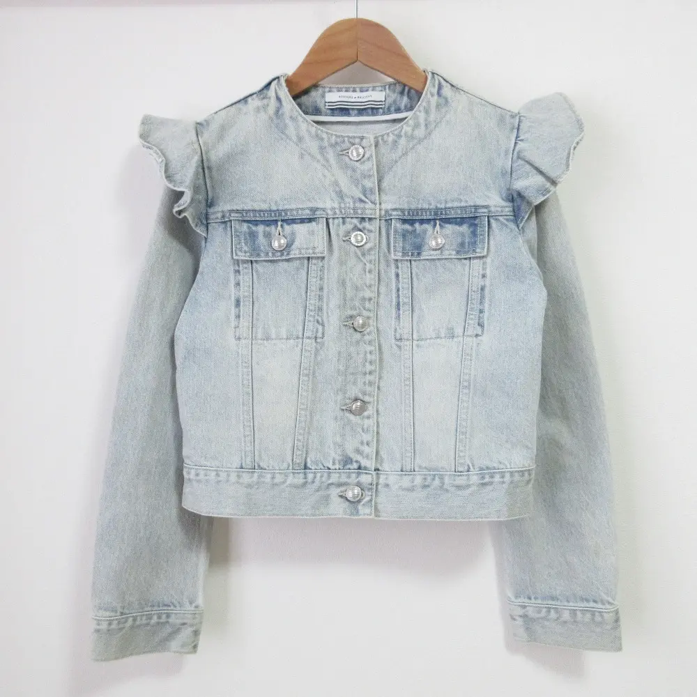 23SS BORDERS at BALCONY ボーダーズアットバルコニー ショルダーフリルデニムジャケット BD2311-3B-25 38 ライトブルー