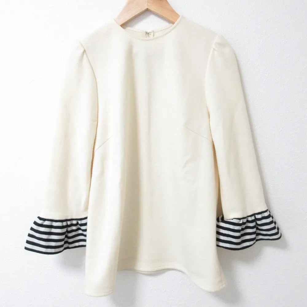 22AW BORDRES at BALCONY ボーダーズアットバルコニー BORDER CUFF WOOL TOP 圧縮ウール プルオーバー 36 オフホワイト