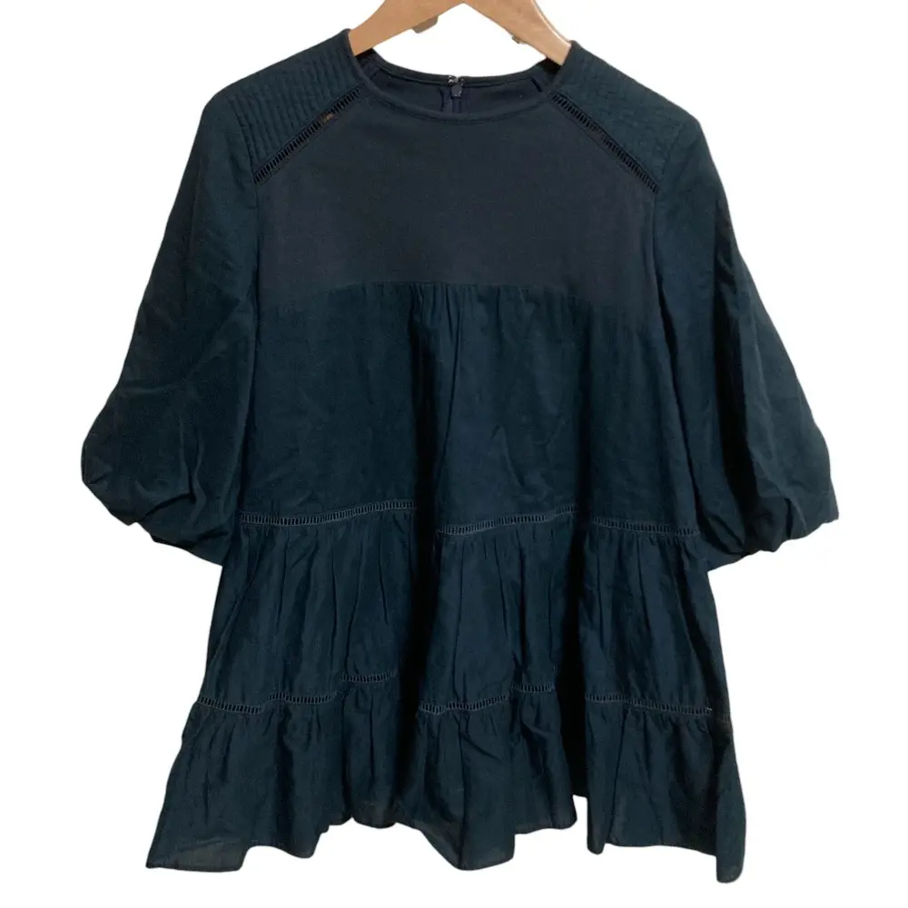 BORDERS at BALCONY ボーダーズアットバルコニー バレリーナトップ ブラウス BD2111H-3C-01 サイズ36 ネイビー