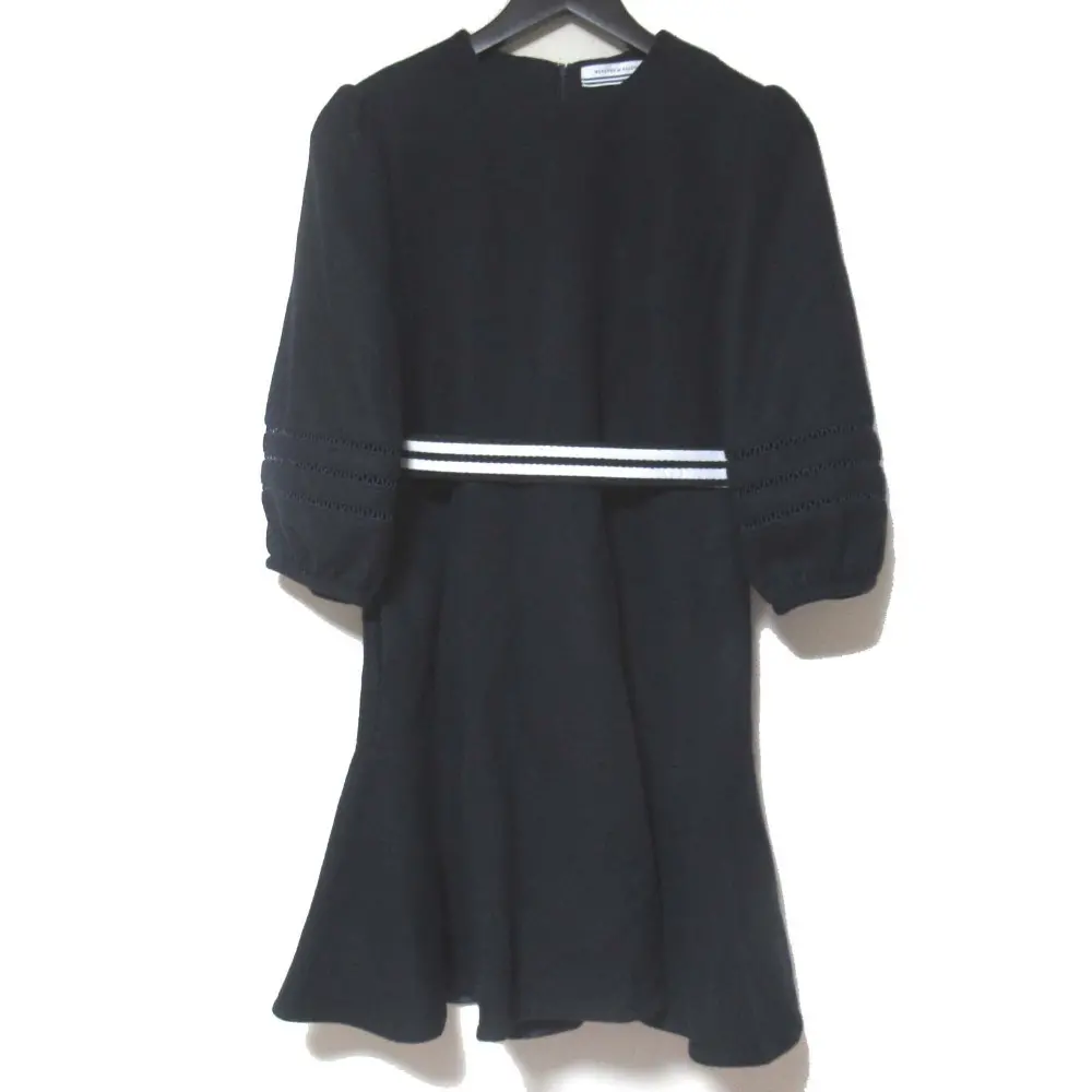 BORDRES at BALCONY ボーダーズアットバルコニー 七分袖 ひざ上丈 ベルテッド ワンピース BD1821-3E-18 36 ダークネイビー