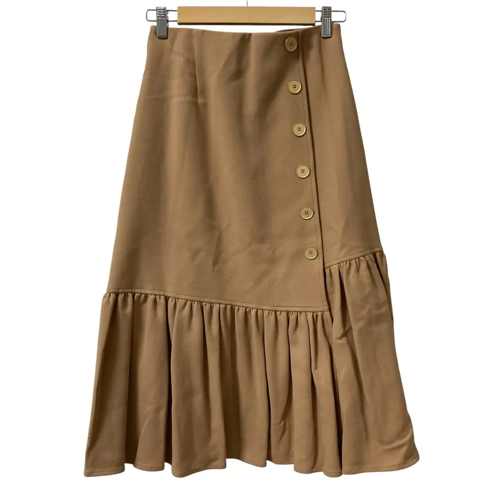 BORDERS at BALCONY ボーダーズアットバルコニー TWILL LADY SKIRT ミモレ丈 ティアードスカート サイズ36 キャメル