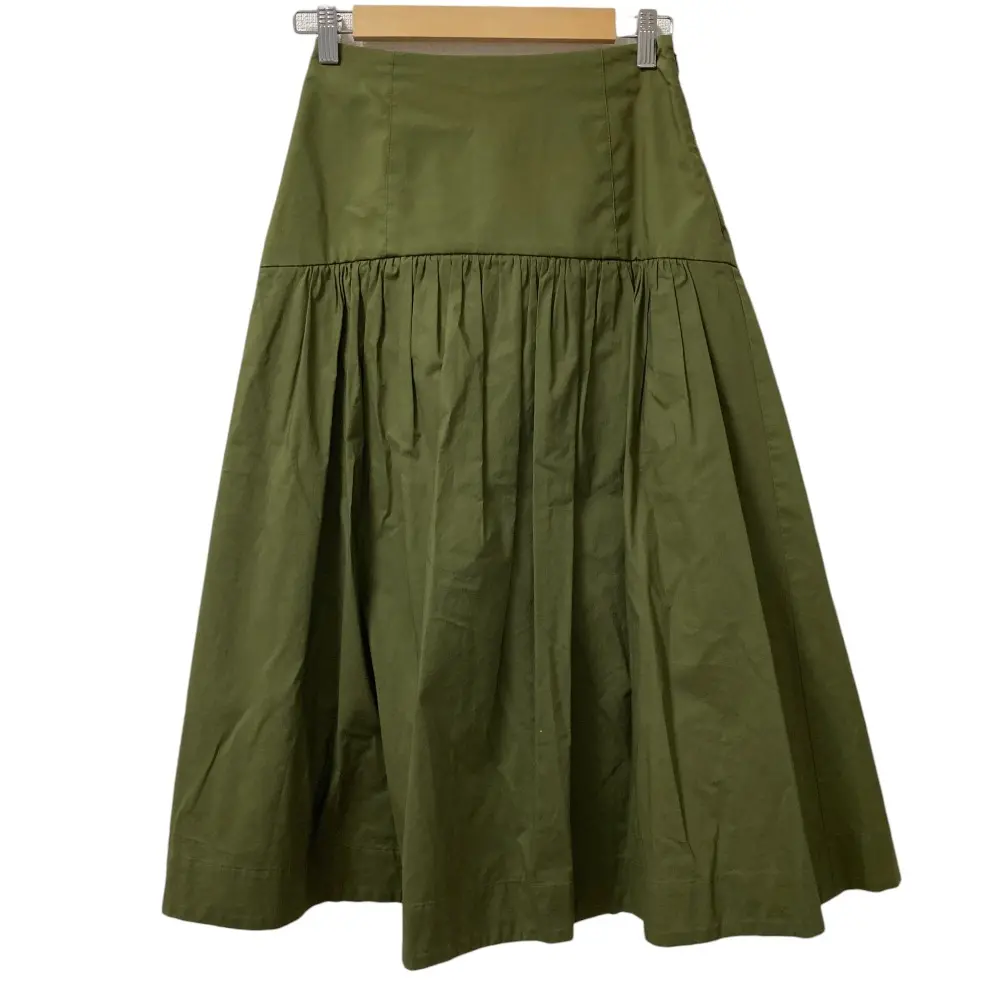 BORDERS at BALCONY ボーダーズアットバルコニー コットンコルセットヨークギャザーロングスカート サイズ36 オリーブグリーン