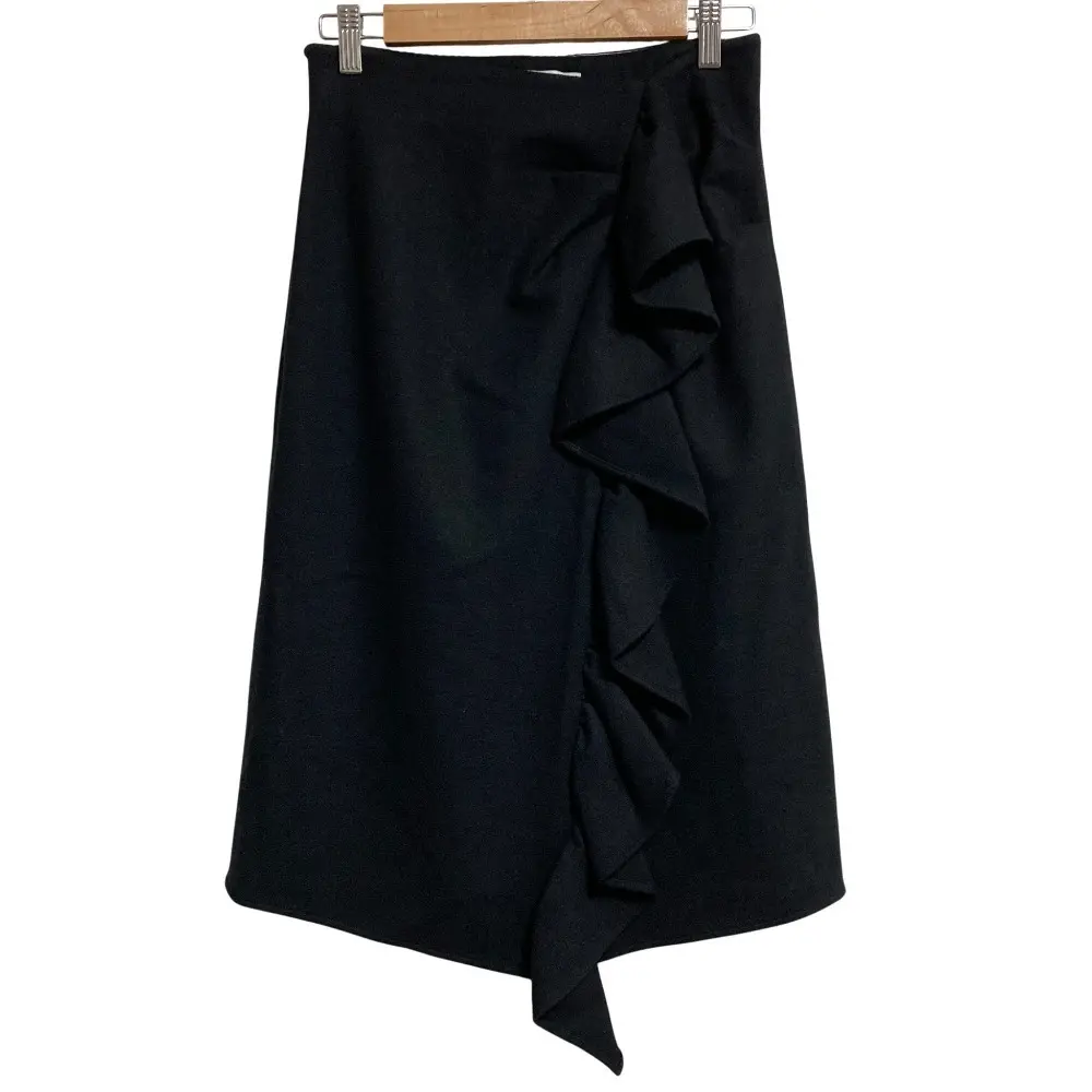 BORDERS at BALCONY ボーダーズアットバルコニー MELTON JERSEY SKIRT ラッフルフリル ミディスカート サイズ36 ブラック