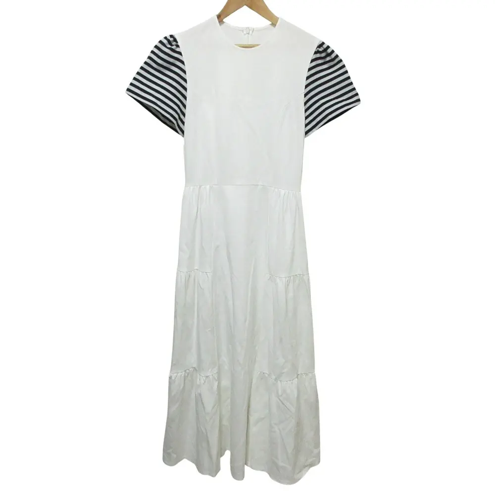 クリーニング済 23SS BORDERS at BALCONY ボーダーズアットバルコニー BORDER SLEEVE TEE DRESS ワンピース 36 ホワイト 