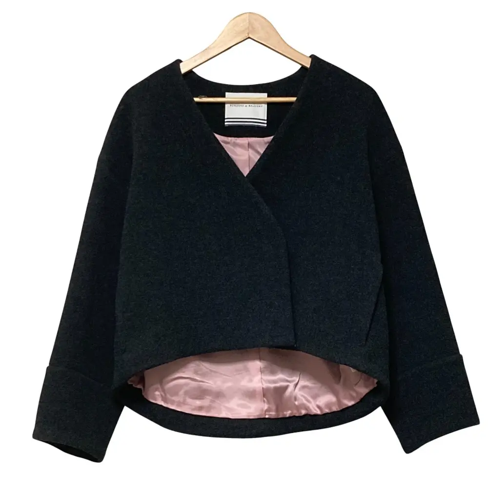 ボーダーズアットバルコニー POODLE MIDI COAT ウール カシミヤブレンド ノーカラーコート BD1921-3A-30 サイズ36 グレー 