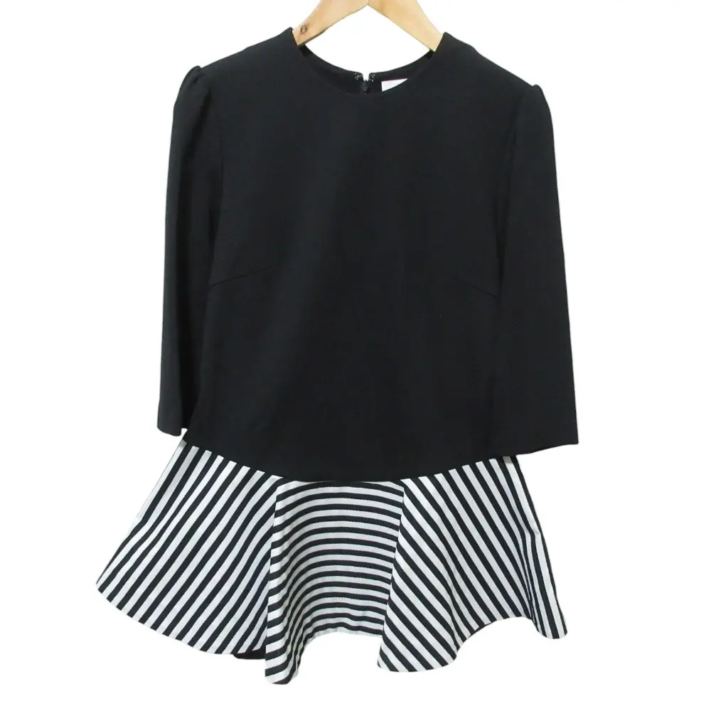 23SS BORDERS at BALCONY ボーダーズアットバルコニー 定番ROUND PEPLUM HALF SLEEVE TOP カットソー 38 ブラック