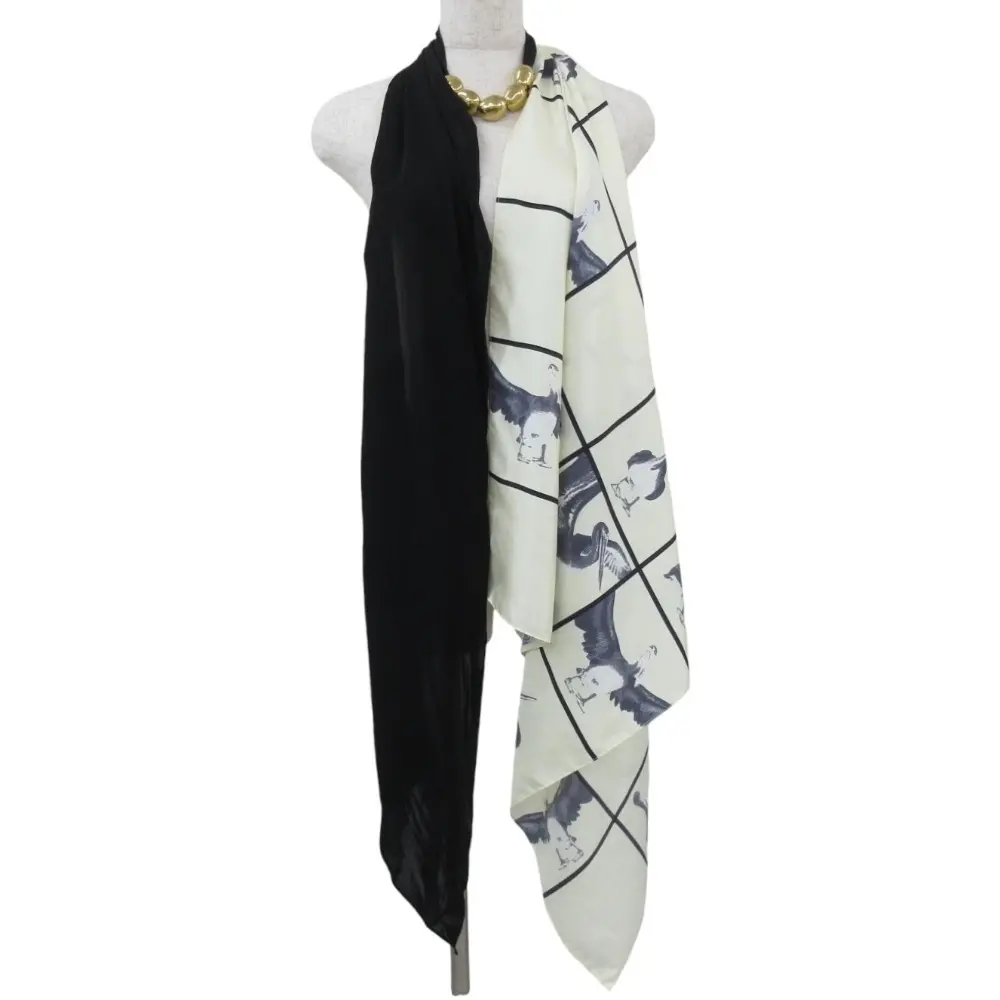 Bottega Veneta ボッテガヴェネタ 2023年モデル バードプリント シルク ビーズ スカーフ ホワイト×ネイビー