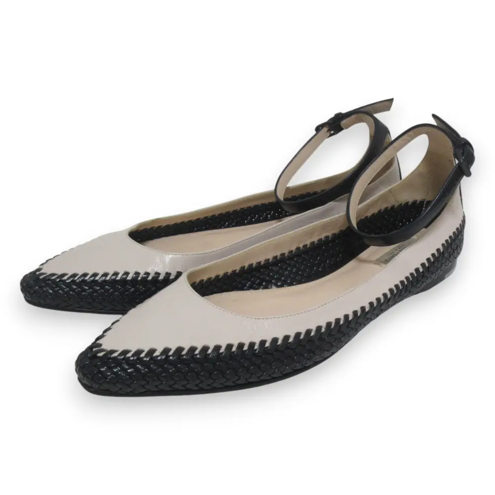 BOTTEGA VENETA ボッテガヴェネタ イントレチャート レザー ポインテッドトゥ アンクルストラップ パンプス 36 約23cm アイボリー