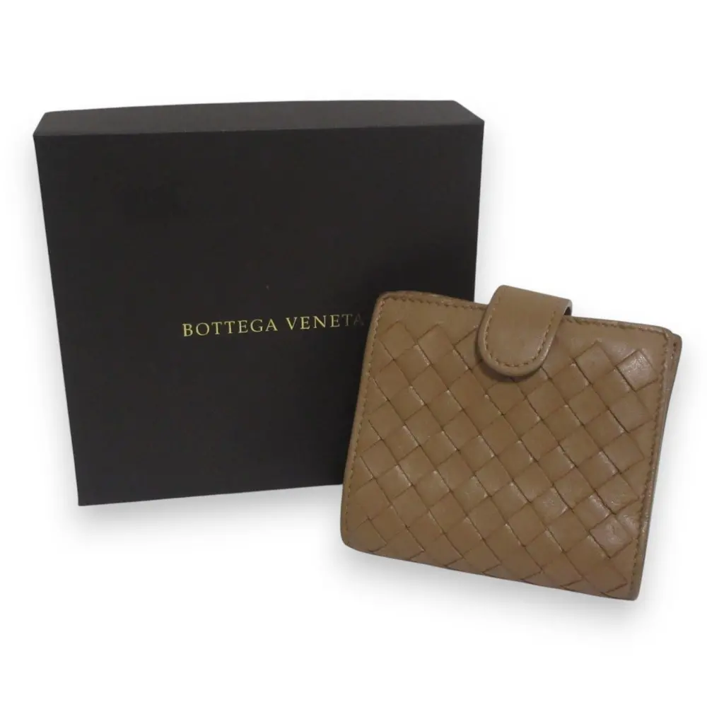 BOTTEGA VENETA ボッテガヴェネタ イントレチャート レザー 二つ折り財布 コンパクトウォレット ブラウン系