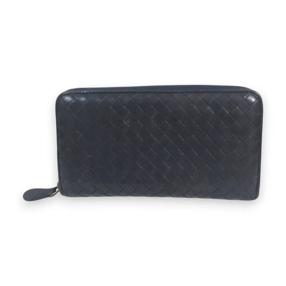 BOTTEGA VENETA ボッテガヴェネタ イントレチャート レザー ラウンドファスナー 長財布 ロングウォレット ネイビー