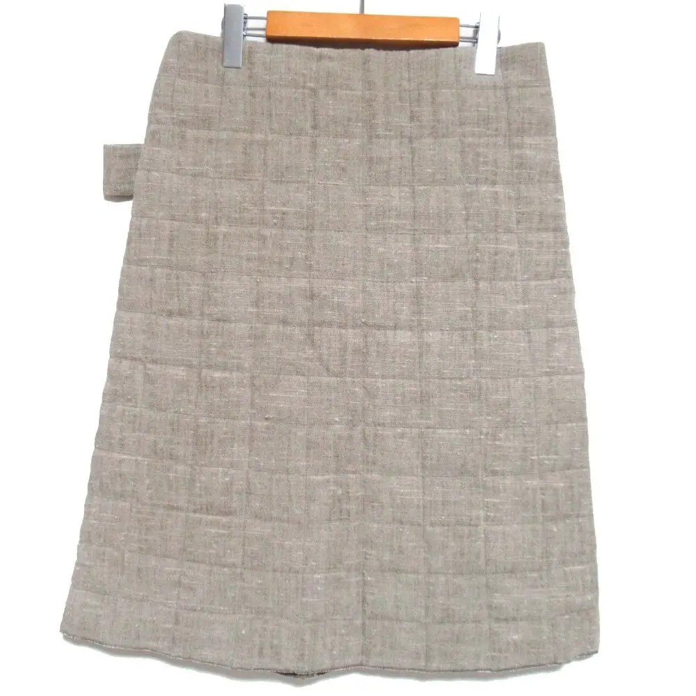 BOTTEGA VENETA ボッテガヴェネタ ひざ丈 マキシイントレチャート リネン パデッドスカート 38サイズ ベージュ