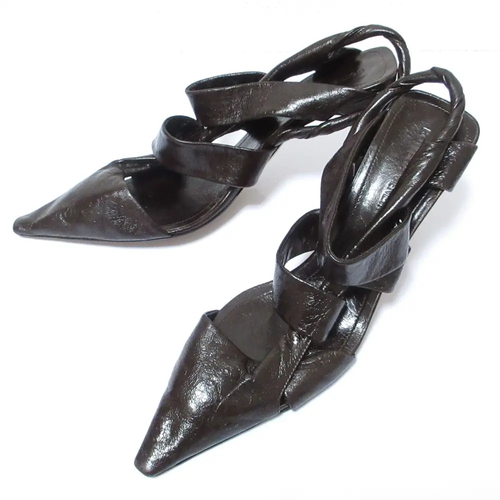 BOTTEGA VENETA ボッテガヴェネタ レザー ポインテッドトゥ 甲ストラップ ハイヒール パンプス 37 23.5cm相当 ブラウン