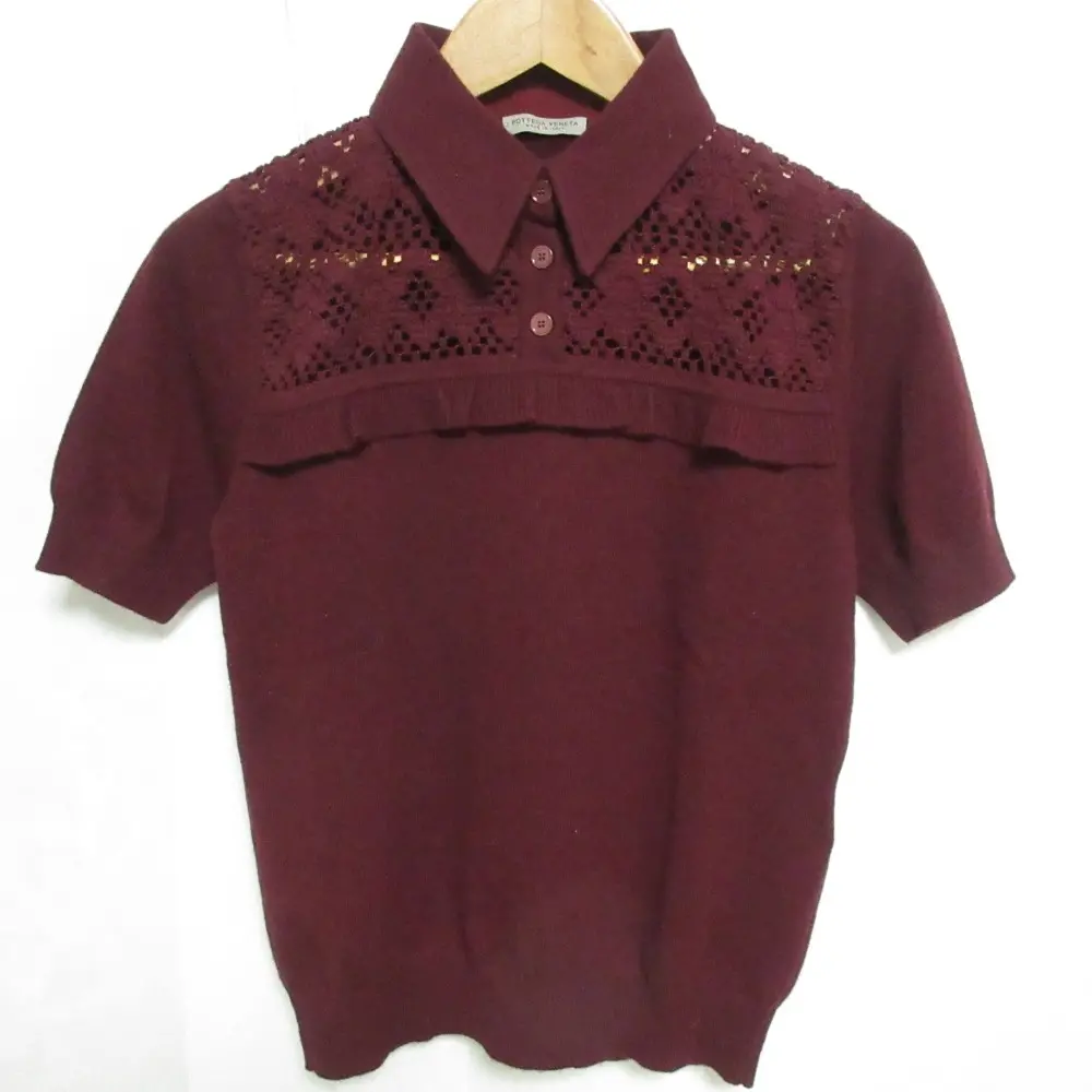 BOTTEGA VENETA ボッテガヴェネタ カシミヤ100％ 半袖 ニット ポロシャツ セーター 38 ボルドー