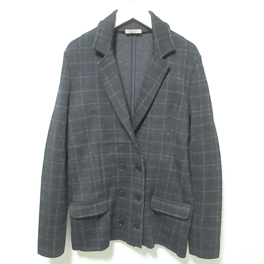クリーニング済 Bottega Veneta ボッテガヴェネタ ラメチェック柄 ウール ダブル テーラードジャケット 42 ブラック
