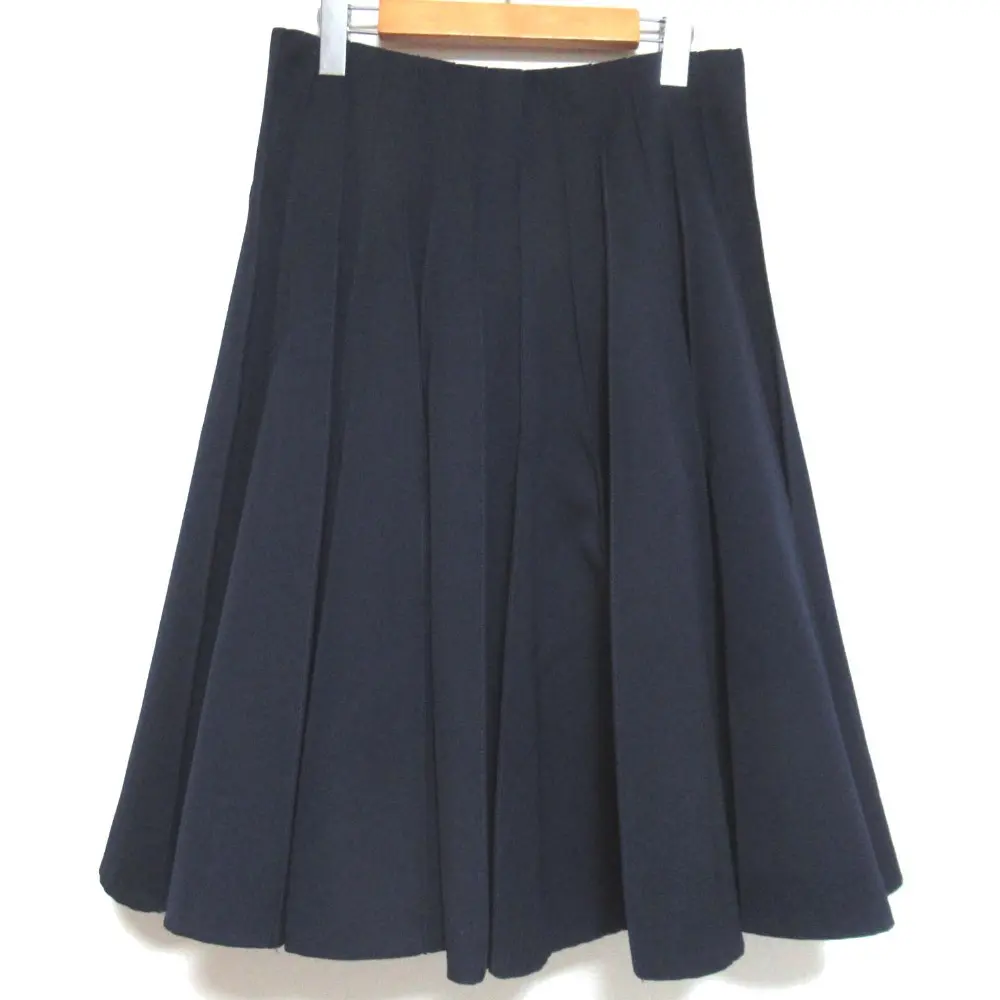 BOTTEGA VENETA ボッテガヴェネタ ひざ丈 ウール プリーツスカート フレアスカート 40サイズ ダークネイビー