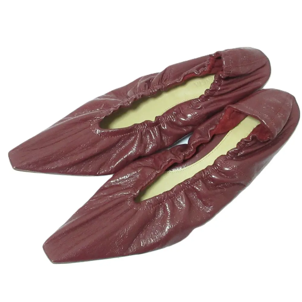 BOTTEGA VENETA ボッテガヴェネタ レザー ギャザー ポインテッドトゥ パンプス フラットシューズ 37 23.5cm相当 ボルドー