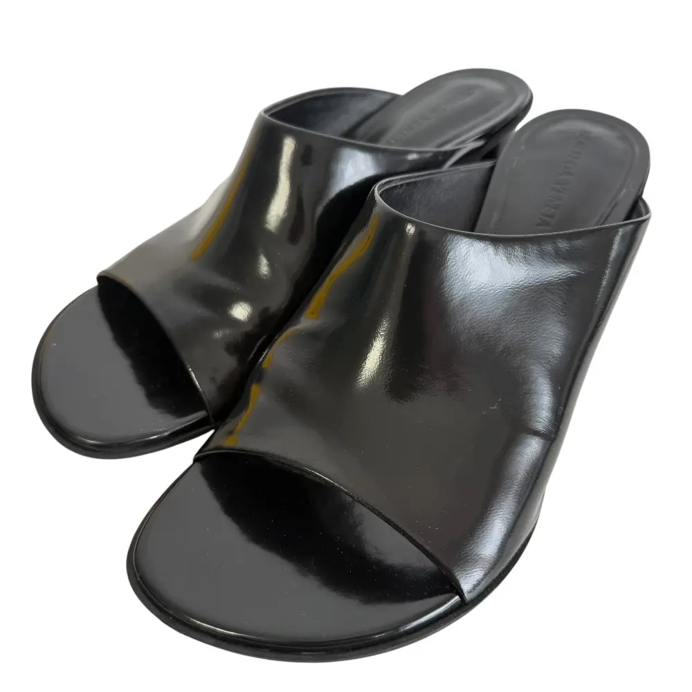 Bottega Veneta ボッテガヴェネタ 現行モデル レザー ミッドヒール ブラックアナトミックミュール サンダル 38 25cm相当 ブラック