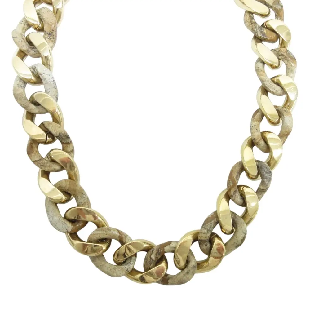 BOTTEGA VENETA ボッテガヴェネタ ゴールドコーティング ストーンコンビ シルバーチェーンネックレス SV925 ゴールド