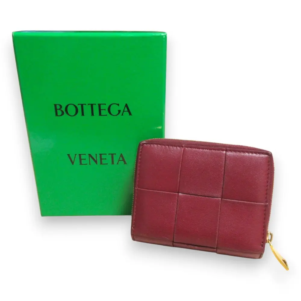 BOTTEGA VENETA ボッテガヴェネタ マキシ イントレチャート カセット レザー ラウンドジップ 二つ折り財布 ボルドー