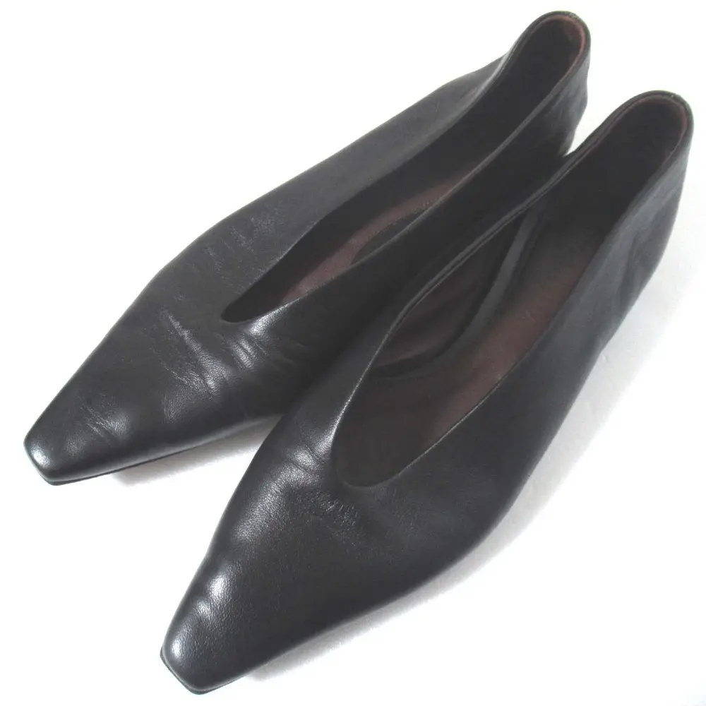 BOTTEGA VENETA ボッテガヴェネタ レザー フラットシューズ アーモンド スクエアトゥ パンプス 36.5 23.5cm ブラック