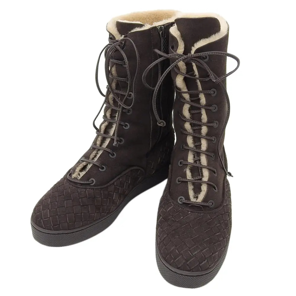 BOTTEGA VENETA ボッテガヴェネタ レースアップ ムートンブーツ 37 約24.0cm ブラウン