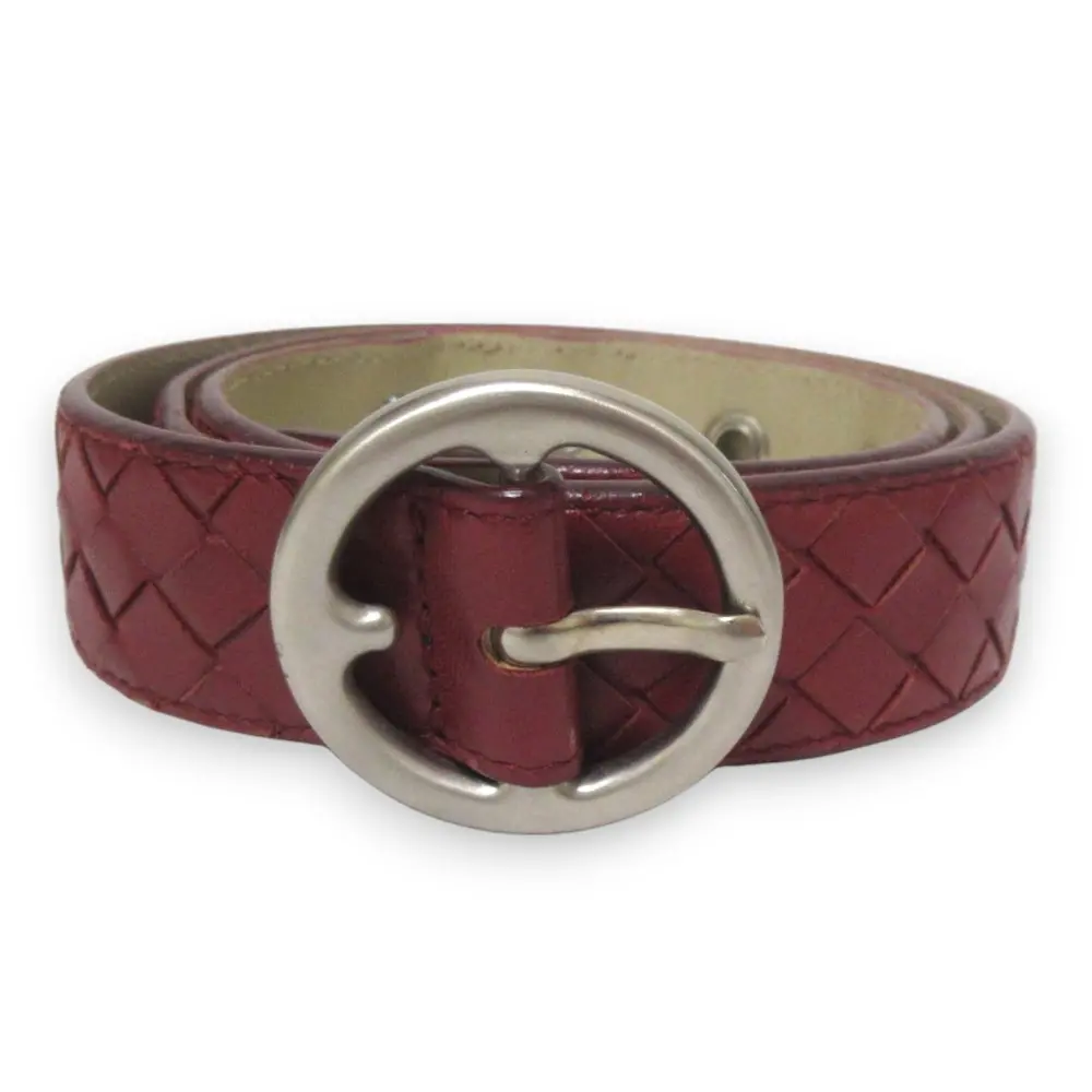 BOTTEGA VENETA ボッテガヴェネタ イントレチャート レザーベルト ボルドー×シルバー金具