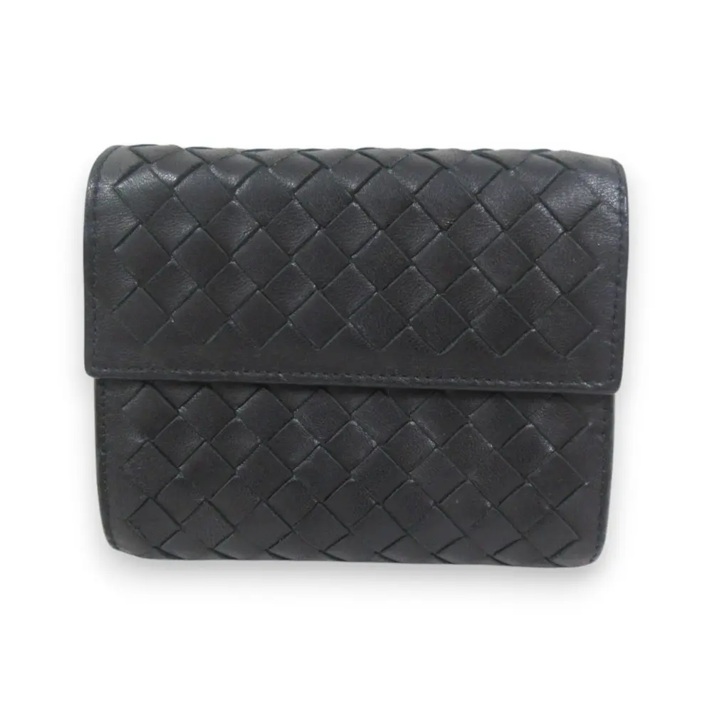 BOTTEGA VENETA ボッテガヴェネタ イントレチャートレザー 二つ折り財布 コンパクトウォレット ブラック