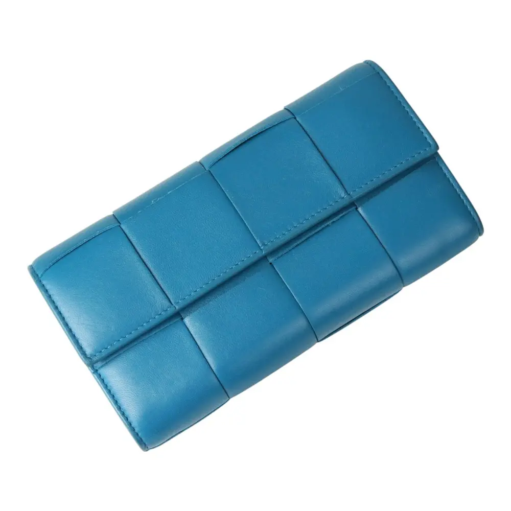 BOTTEGA VENETA ボッテガヴェネタ マキシイントレチャート 二つ折り長財布 ロングウォレット ブルー