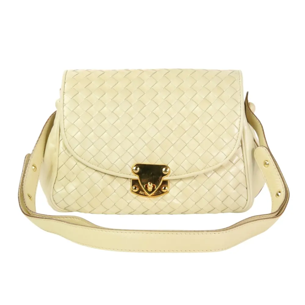 BOTTEGA VENETA ボッテガヴェネタ ヴィンテージ イントレチャートレザー ショルダーバッグ アイボリー