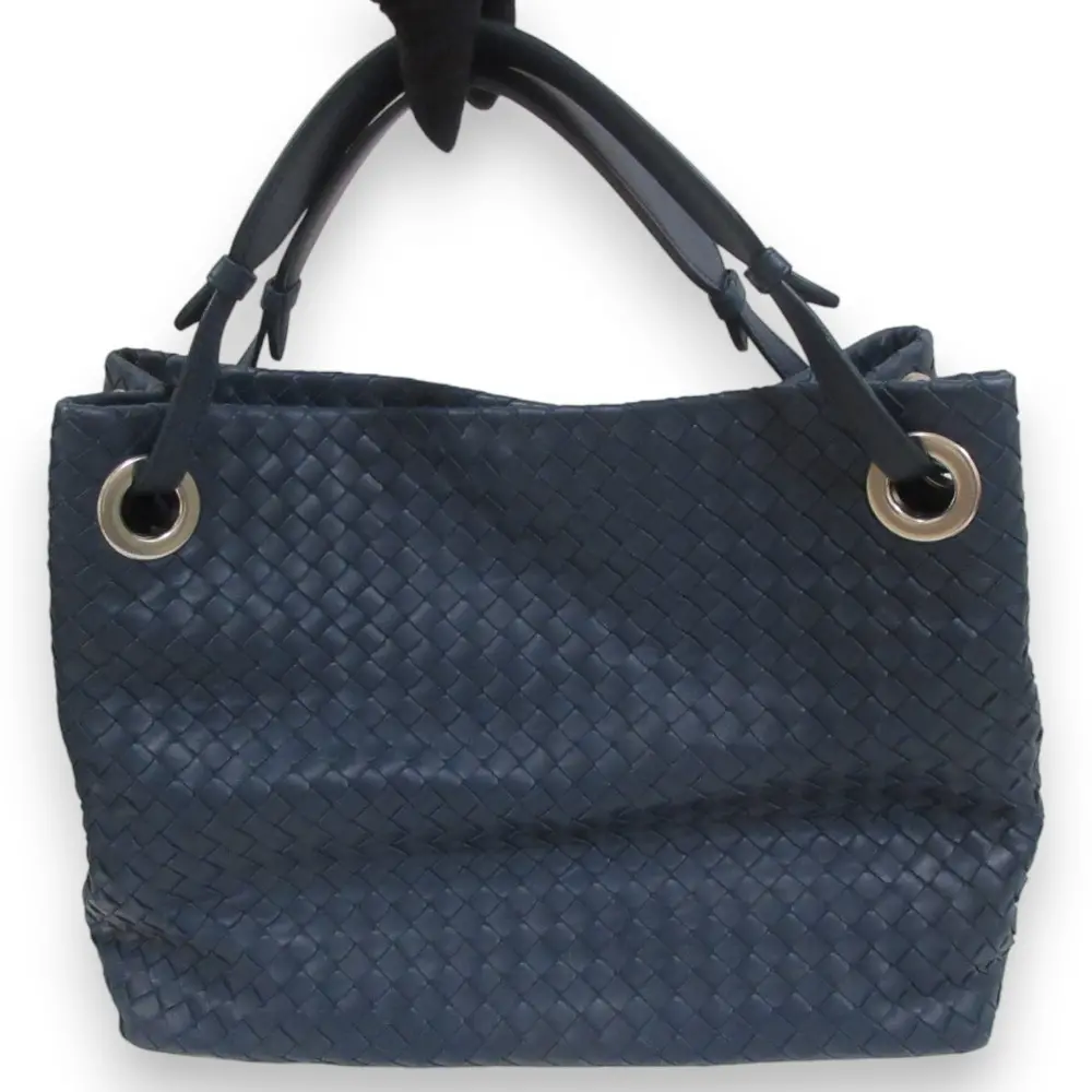 BOTTEGA VENETA ボッテガヴェネタ イントレチャートレザー ガルダバッグ トートバッグ ネイビー×シルバー金具