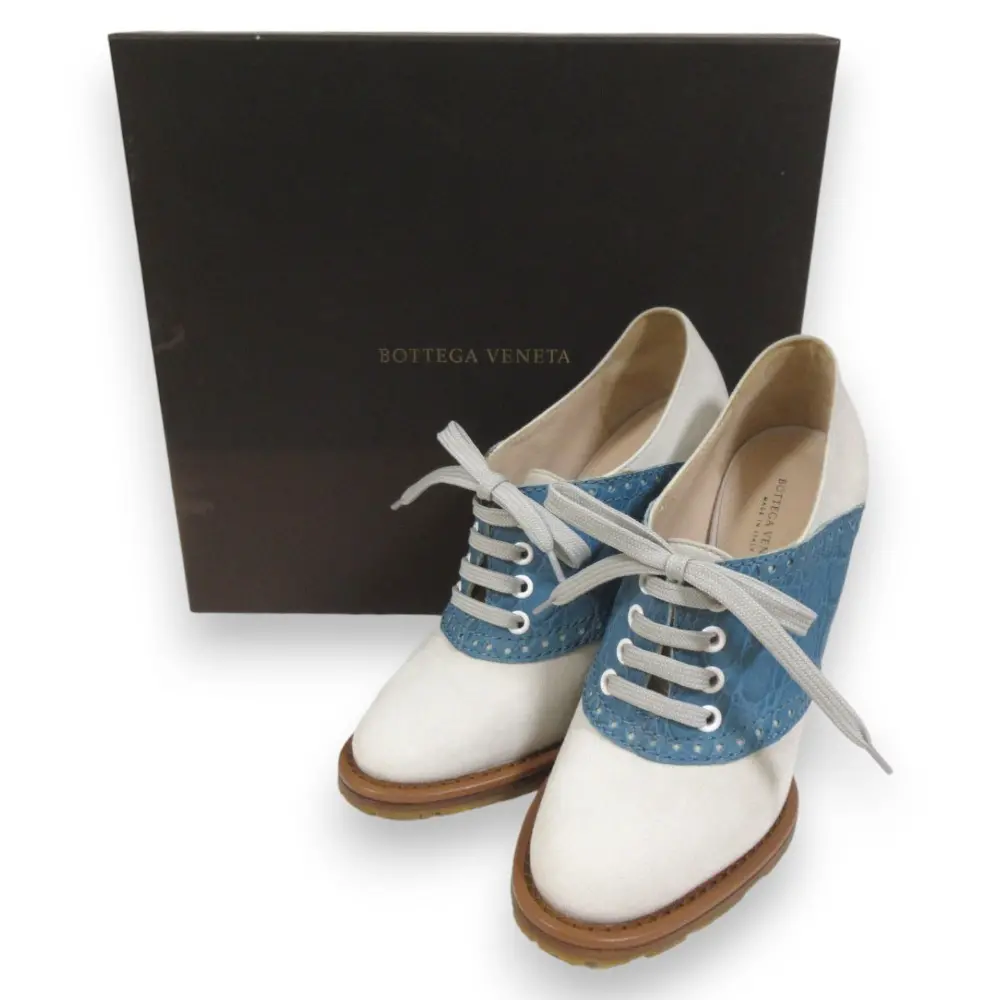 BOTTEGA VENETA ボッテガヴェネタ クロコ型押しレザー スエード ウェッジソールシューズ ブーティ 37 約24cm マルチカラー