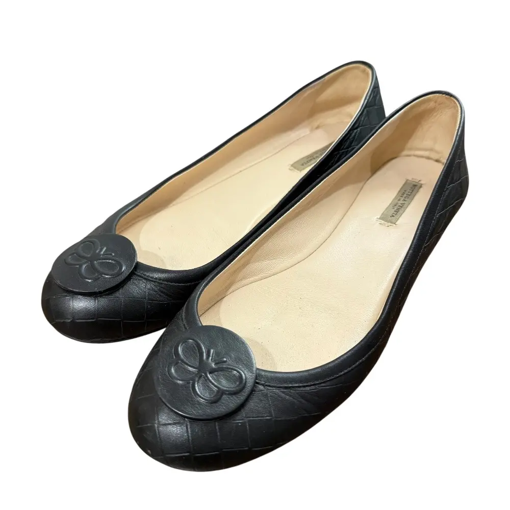 BOTTEGA VENETA ボッテガヴェネタ イントレチャートレザー フラットパンプス サイズ35 1/2 約22.5cm ブラック