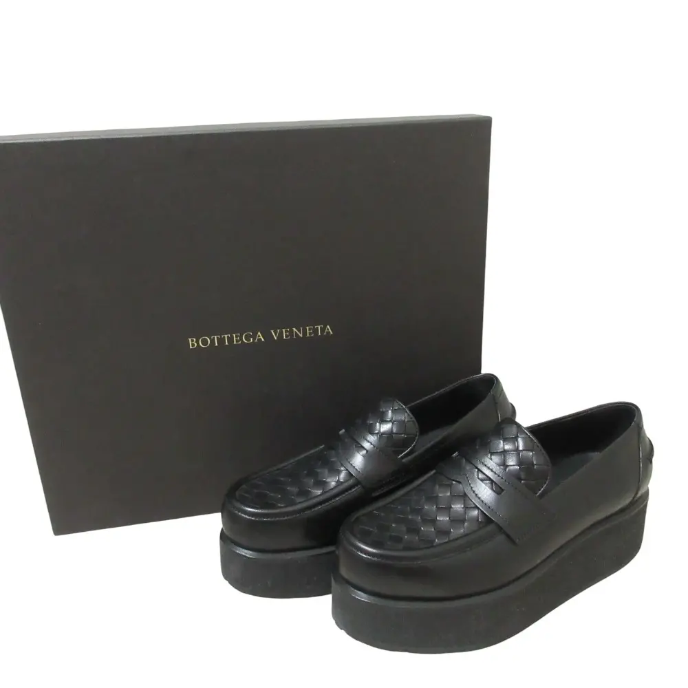 BOTTEGA VENETA ボッテガヴェネタ イントレチャートレザー 厚底 コインローファー シューズ 36 約23cm ブラック