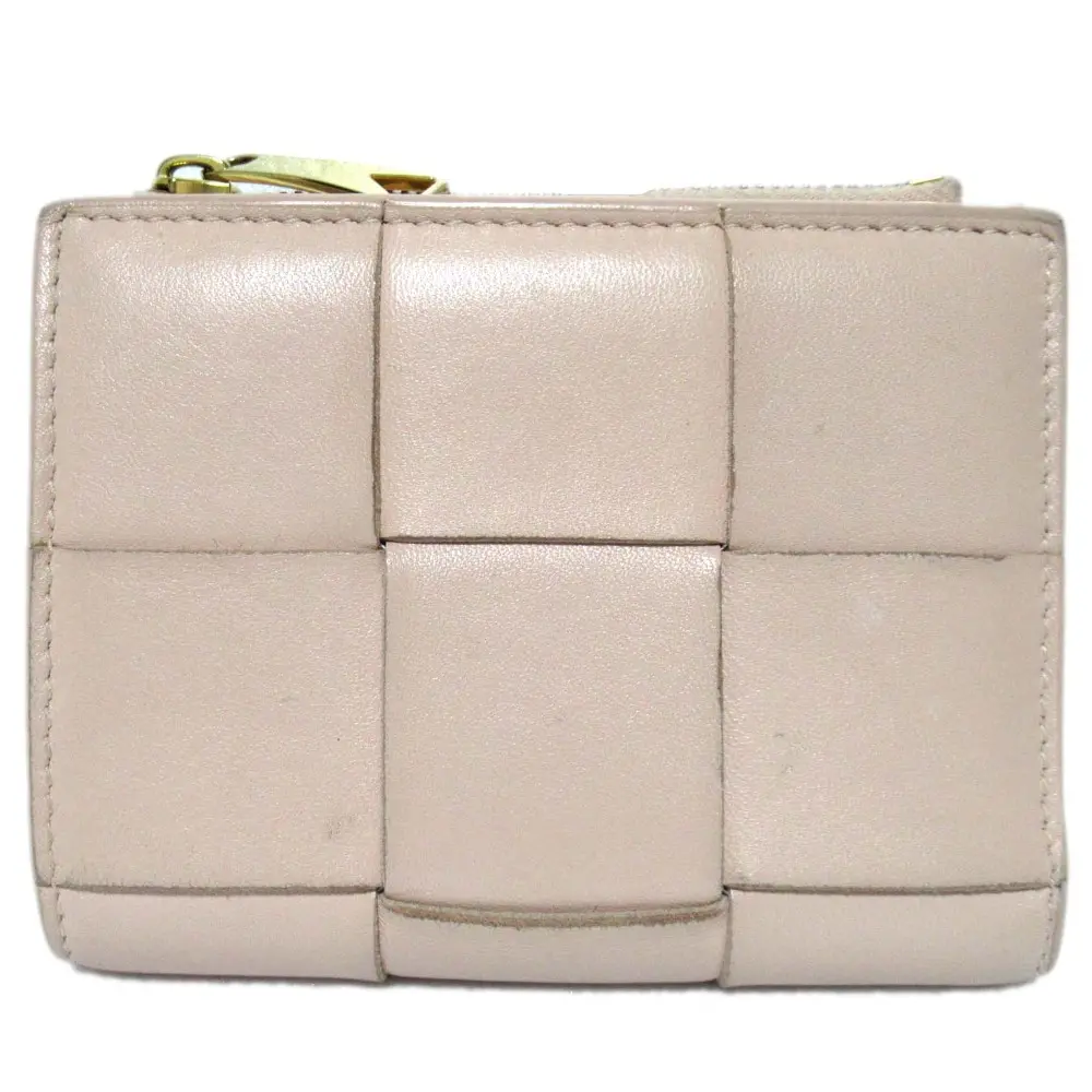 BOTTEGA VENETA ボッテガヴェネタ スモールカセット 二つ折り レザー コンパクトウォレット 財布 ピンクベージュ