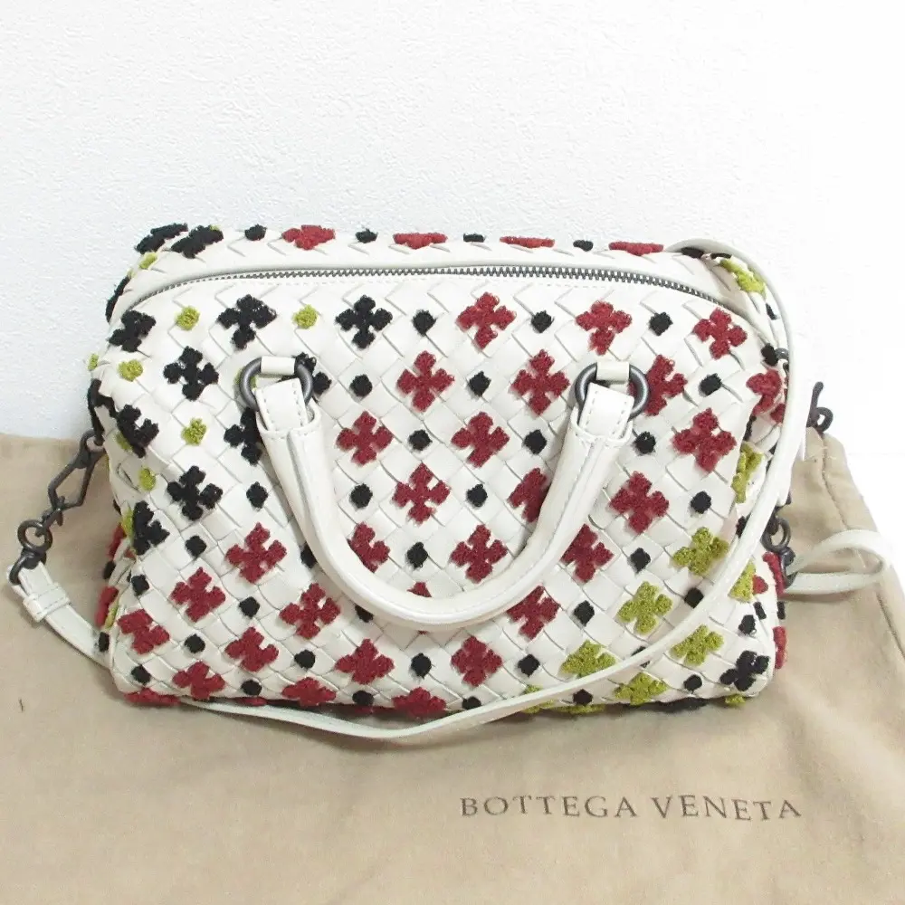 BOTTEGA VENETA ボッテガヴェネタ イントレチャートレザー ミニボストンバッグ オフホワイト マルチカラー