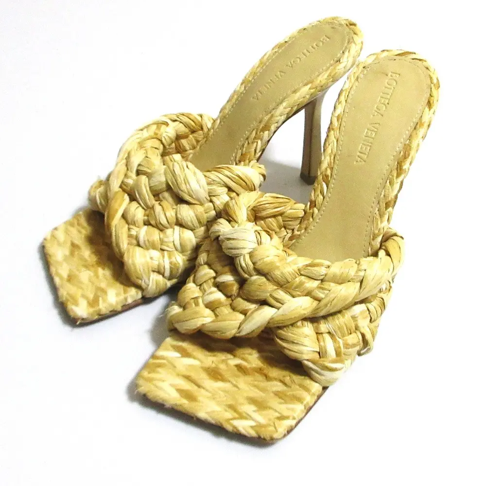 BOTTEGA VENETA ボッテガヴェネタ ラフィア ミュール サンダル サイズ35 約22.0cm ナチュラル