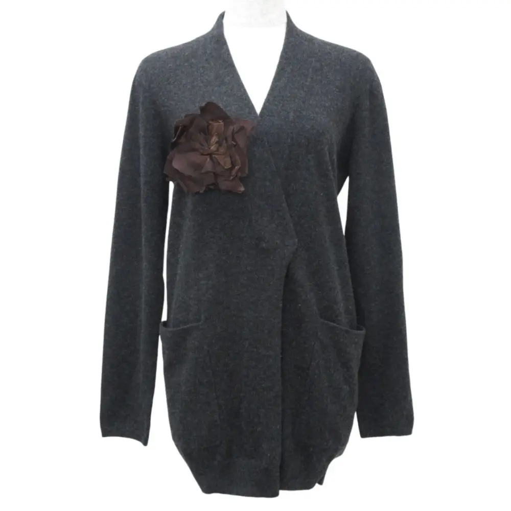 BRUNELLO CUCINELLI ブルネロクチネリ カシミヤ100% コサージュ付き Vネック ニット カーディガン M グレー