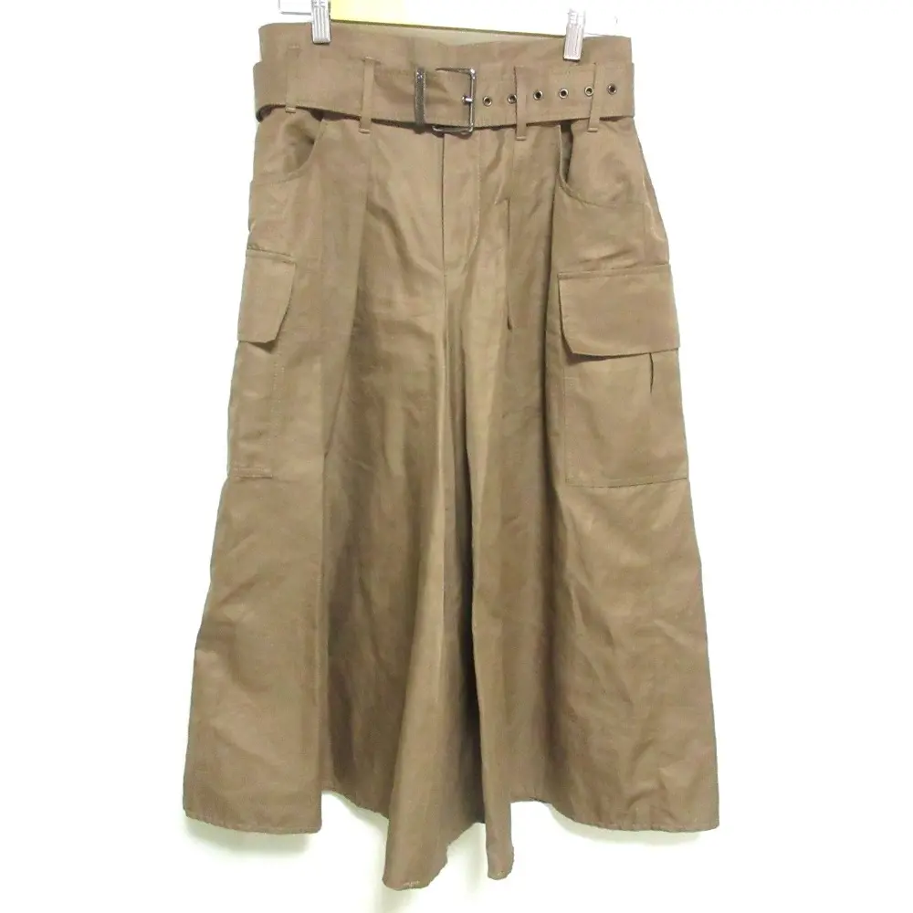 22SS BRUNELLO CUCINELLI ブルネロクチネリ モニーレ装飾 ベルト付き ワイドパンツ 0 ブラウン