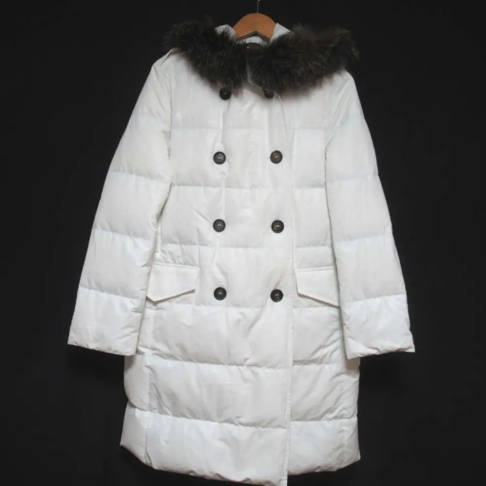 19AW BRUNELLO CUCINELLI ブルネロクチネリ モニーレ装飾 フォックスファー フーディー ダウンコート 38 ホワイト