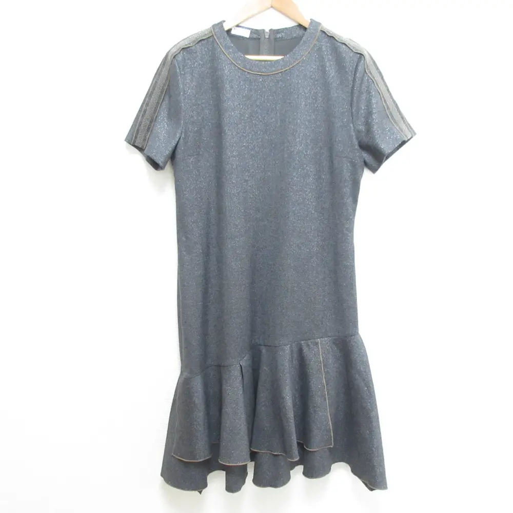 BRUNELLO CUCINELLI ブルネロクチネリ モニーレ装飾 半袖 ワンピース サイズL グレー