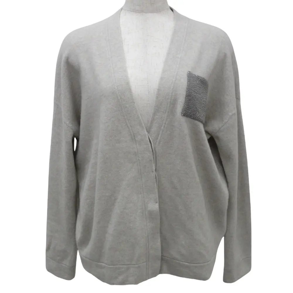 Burunello Cucinelli ブルネロクチネリ 比翼ボタン カシミヤブレンド モニーレポケット カーディガン L グレー