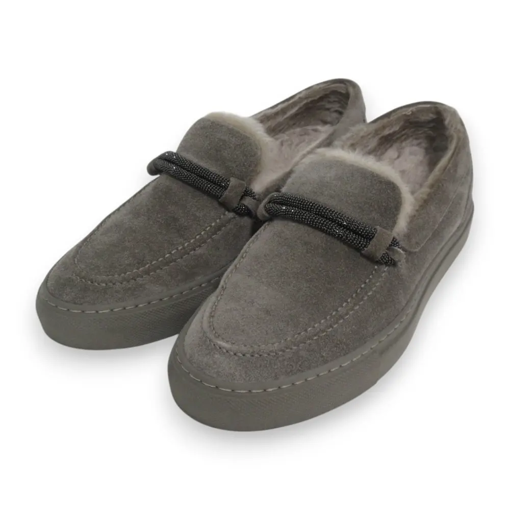 Brunello Cucinelli ブルネロクチネリ モニーレ装飾 ムートンスリッポン ローファー シューズ 37 約23.5cm グレー系の買取実績【2024年9月買取】