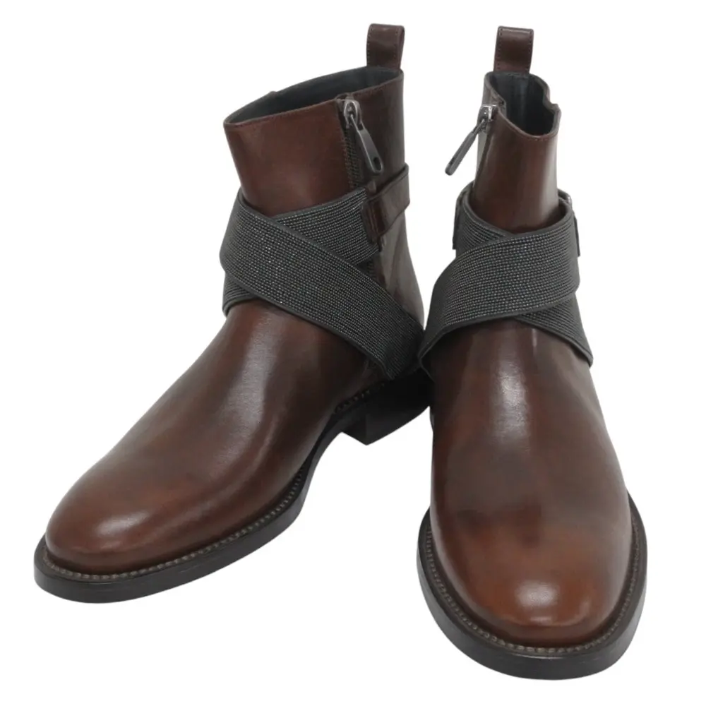 BRUNELLO CUCINELLI ブルネロクチネリ レザー サイドジップ モニーレベルト ショートブーツ 37サイズ 23.5cm相当 ブラウン
