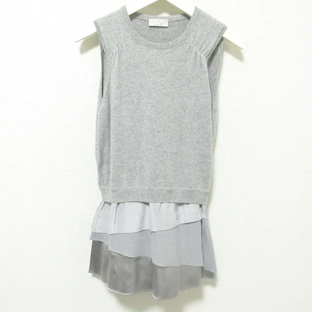 Brunello Cucinelli ブルネロクチネリ カシミヤ100％ レイヤードニットベスト ノースリーブ セーター グレー