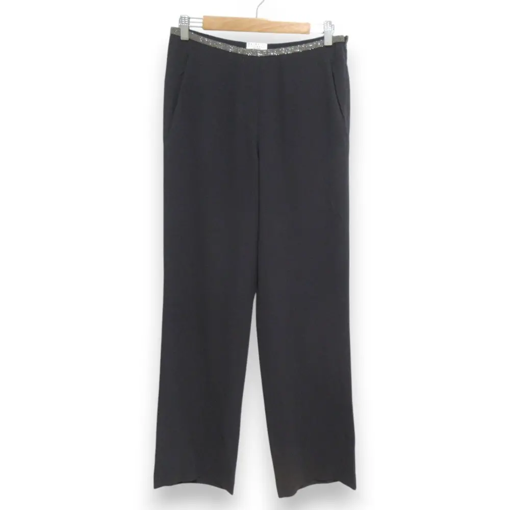 BRUNELLO CUCINELLI ブルネロクチネリ シルク100％ モニーレ装飾 ストレートパンツ F34 グレー系