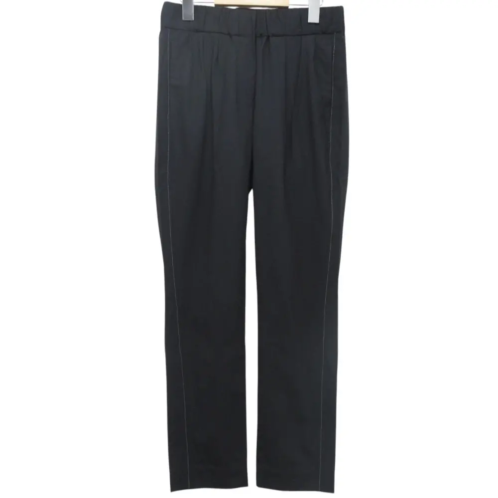 BRUNELLO CUCINELLI ブルネロクチネリ ウール ストレッチ モニーレ装飾 イージーパンツ I38 ブラック